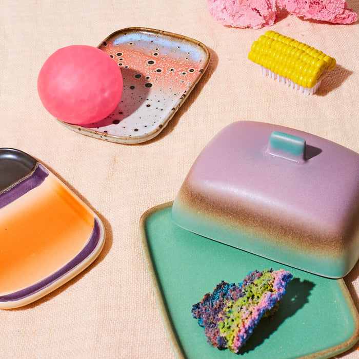 the colourful joyful 70s collection including the mercury butter dish