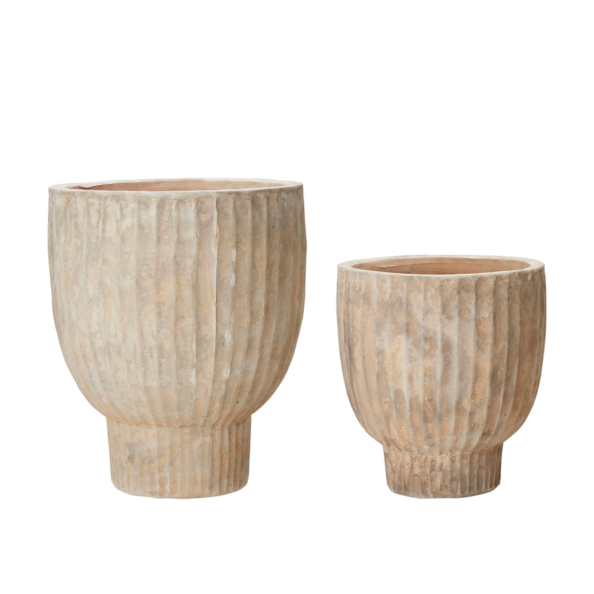 Fedora pot set with aged stone finish – large and small sizes