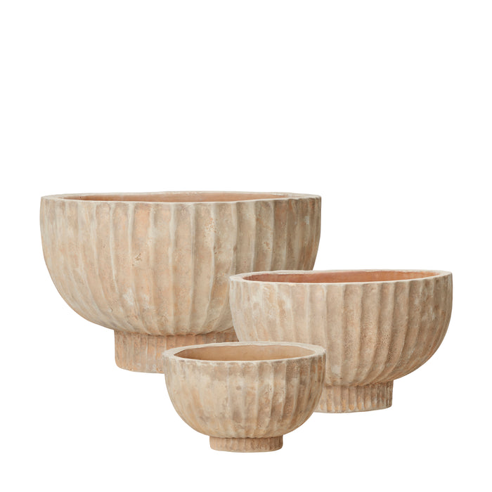 Fedora outdoor planter set by Wikholmform in antique terracotta finish