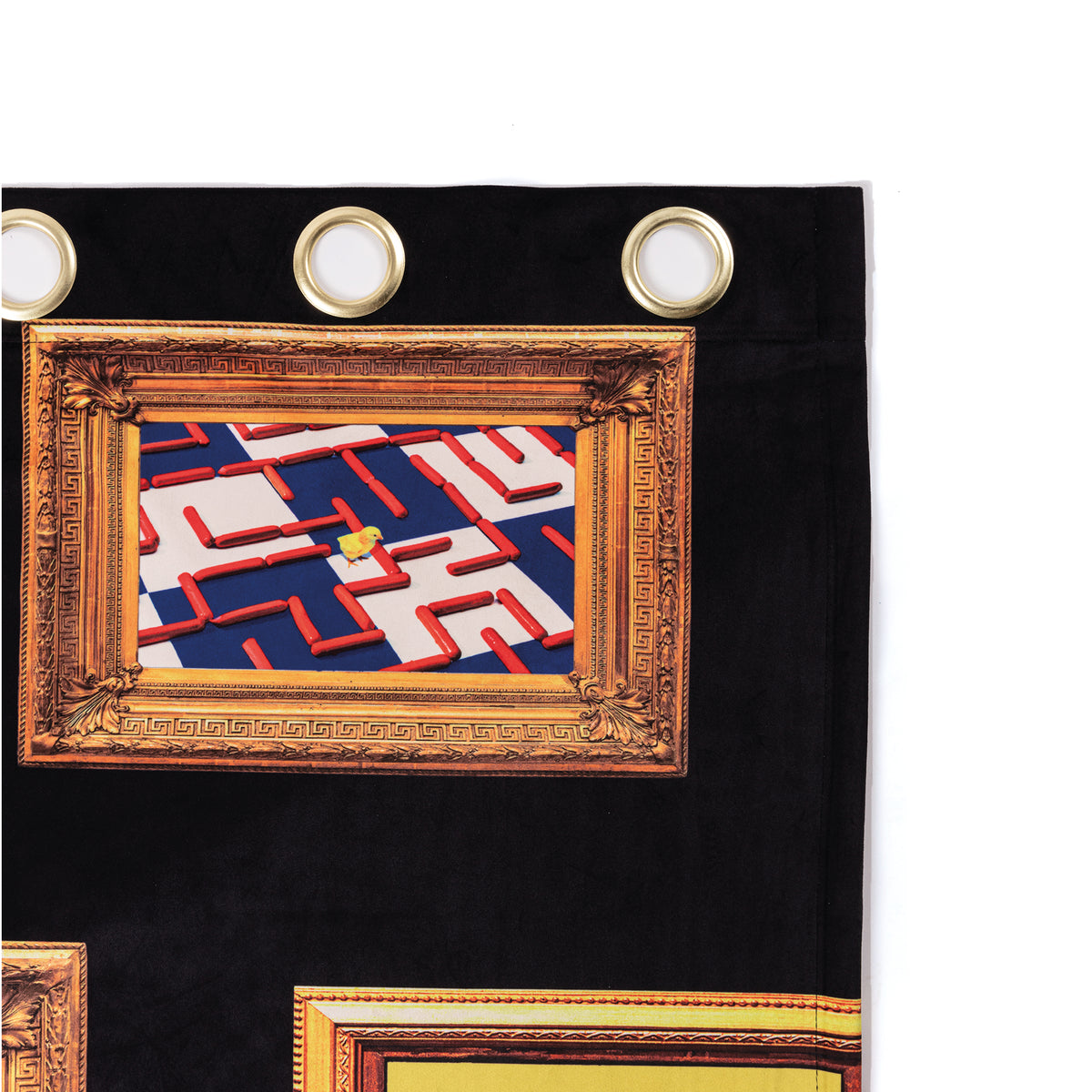 Curtains by Seletti, Toiletpaper Design in Roses, Snakes, Shit, Water, Zig Zag, Frames, Lipstick, and Clouds