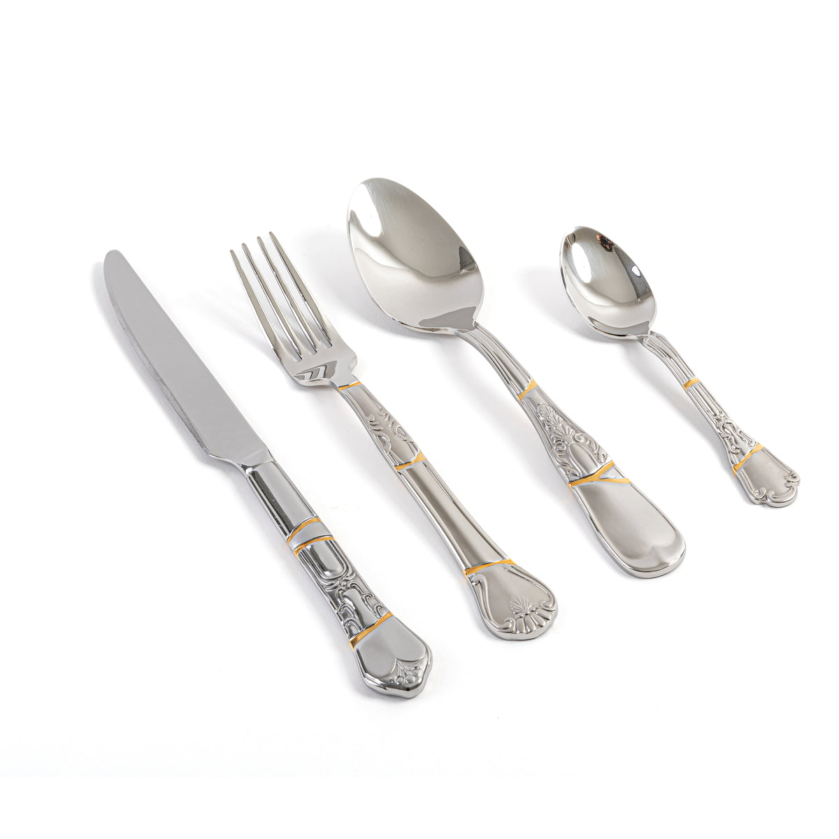 Seletti Kintsugi Cutlery Set - Handcrafted Gold & Steel Flatware (Set of 4)