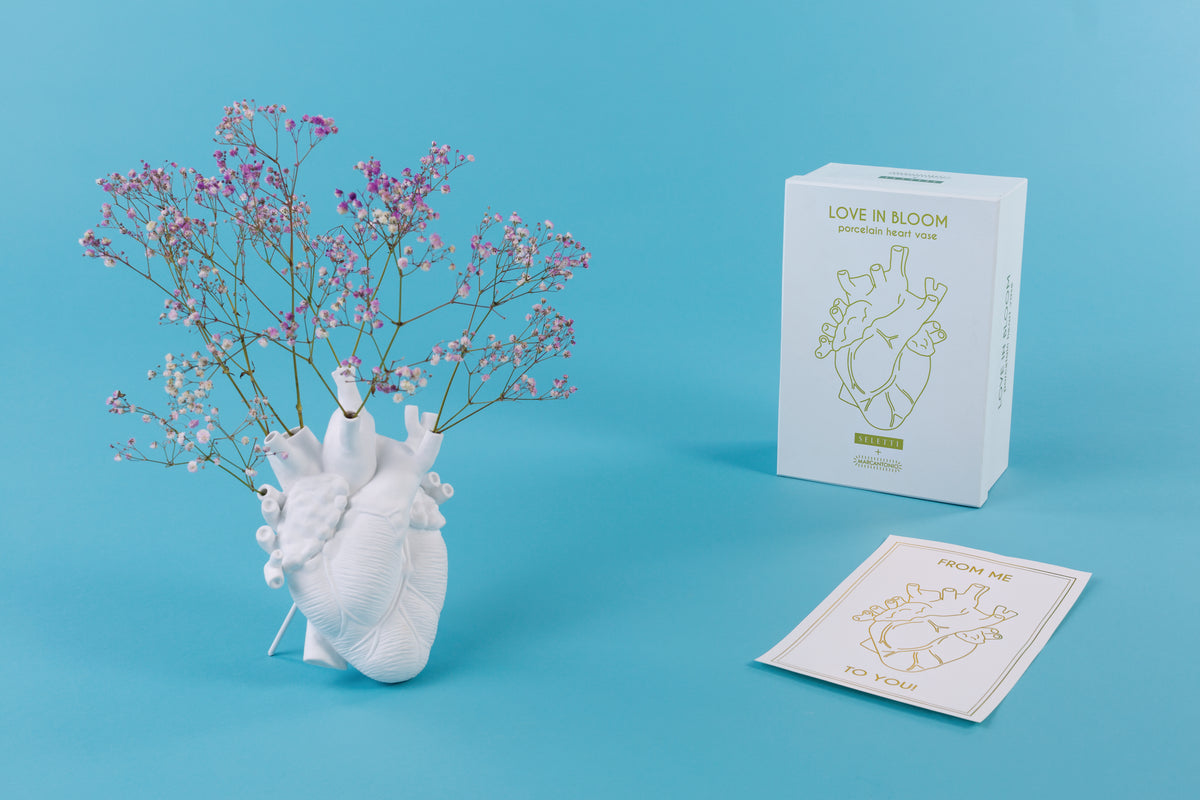 Seletti Love In Bloom White Porcelain Heart Vase - Anatomical Heart Design