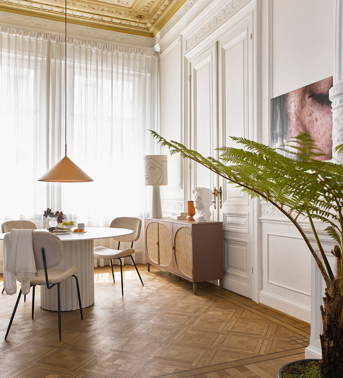 White Round, Pillar Dining Table, Sungkai Wood by HKLIVING, 140cm diameter, Handmade