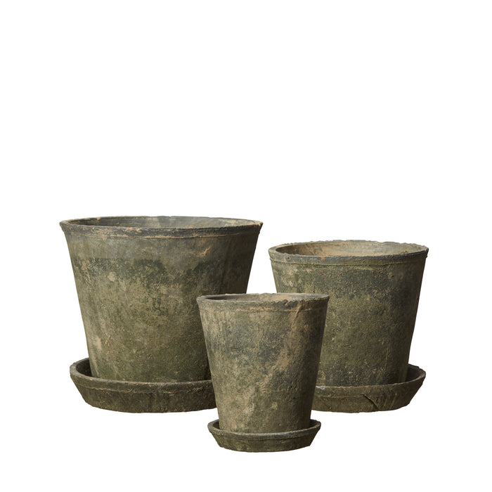 Set of 3 grey indoor planters with subtle speckled glaze