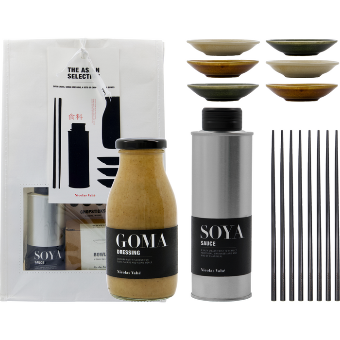 Asian Dining Gift Set by Nicolas Vahé – Soya Sauce, Goma Dressing, Bowls & Chopsticks