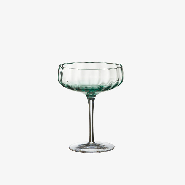 Elegant green coupe glass with wavy textured bowl