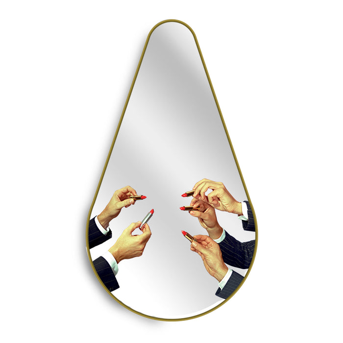 Seletti x TOILETPAPER Pear-Shaped Mirrors - Gold Frame (Trumpets, Lipsticks, Drill, Tongue, Seagirl)