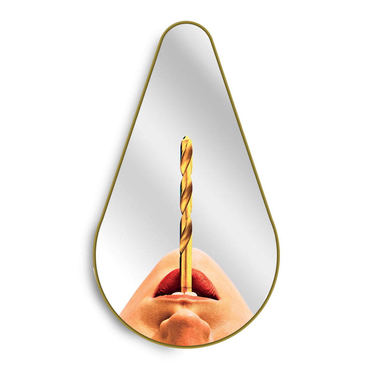 Seletti x TOILETPAPER Pear-Shaped Mirrors - Gold Frame (Trumpets, Lipsticks, Drill, Tongue, Seagirl)