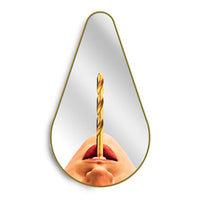 Seletti x TOILETPAPER Pear-Shaped Mirrors - Gold Frame (Trumpets, Lipsticks, Drill, Tongue, Seagirl)
