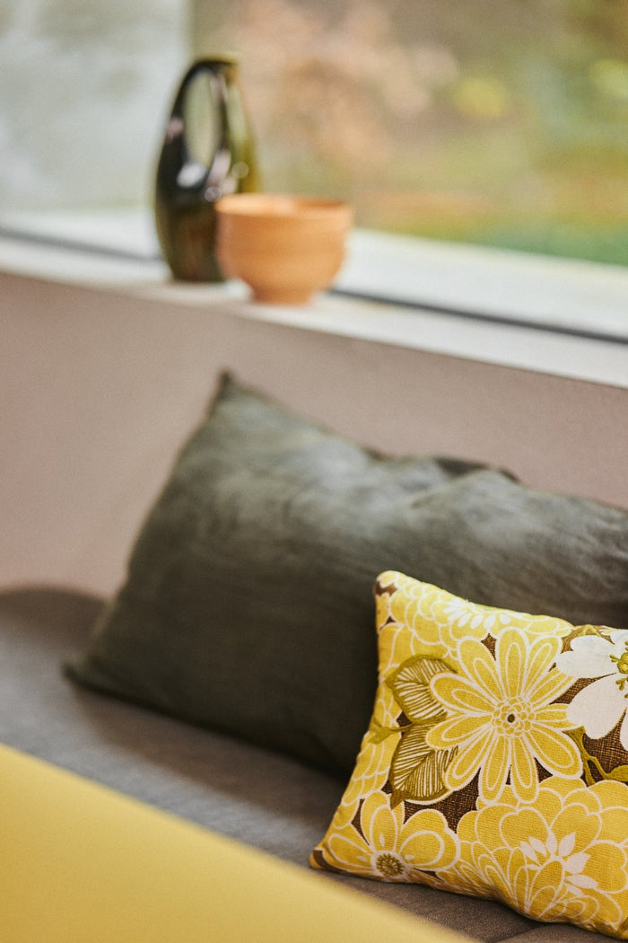 Cushion, Stiched Daisy, Yellow Green Brown, HKLIVING