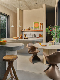 Round Cream Wooden Pillar Dining Table by HKLIVING, 140cm diameter, Handmade