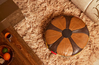 Retro Leather Patch Cushion,Round, Brown, HKLIVING