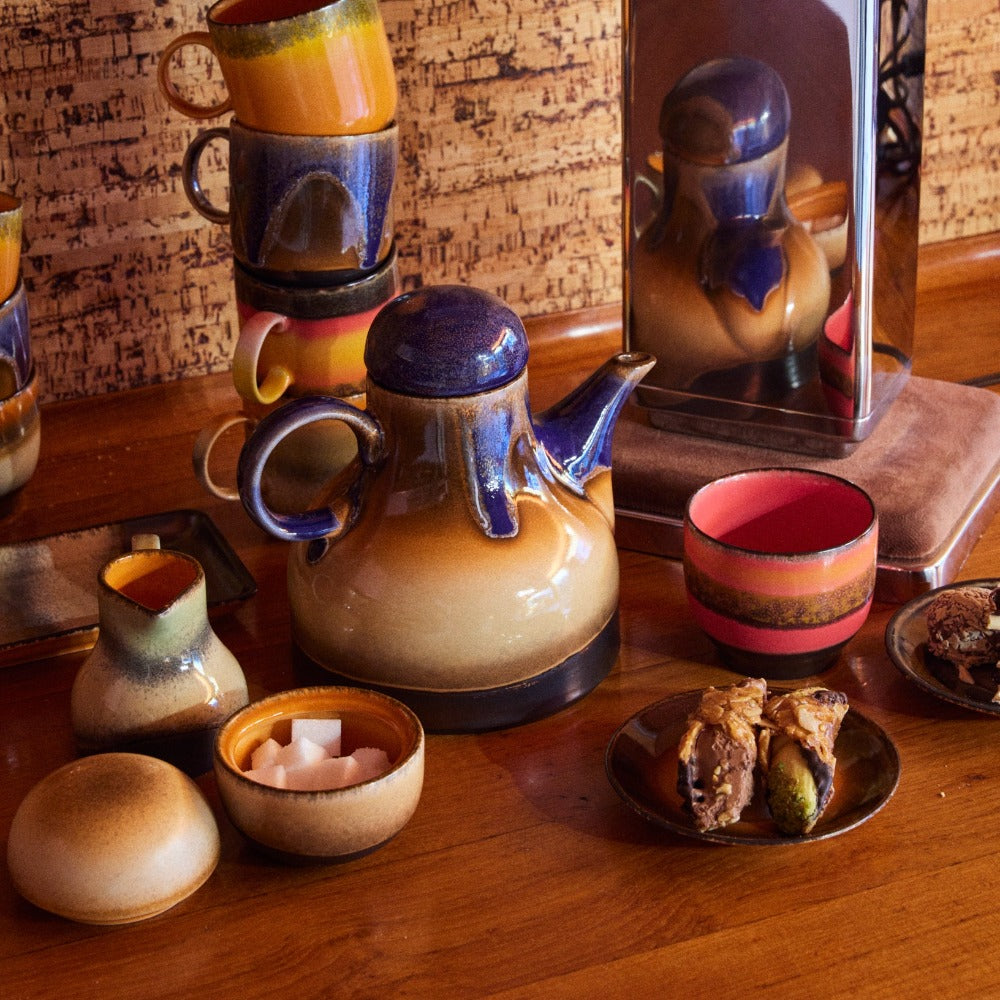 collection of 70s ceramics form hkliving including a tea pot and milk creamer