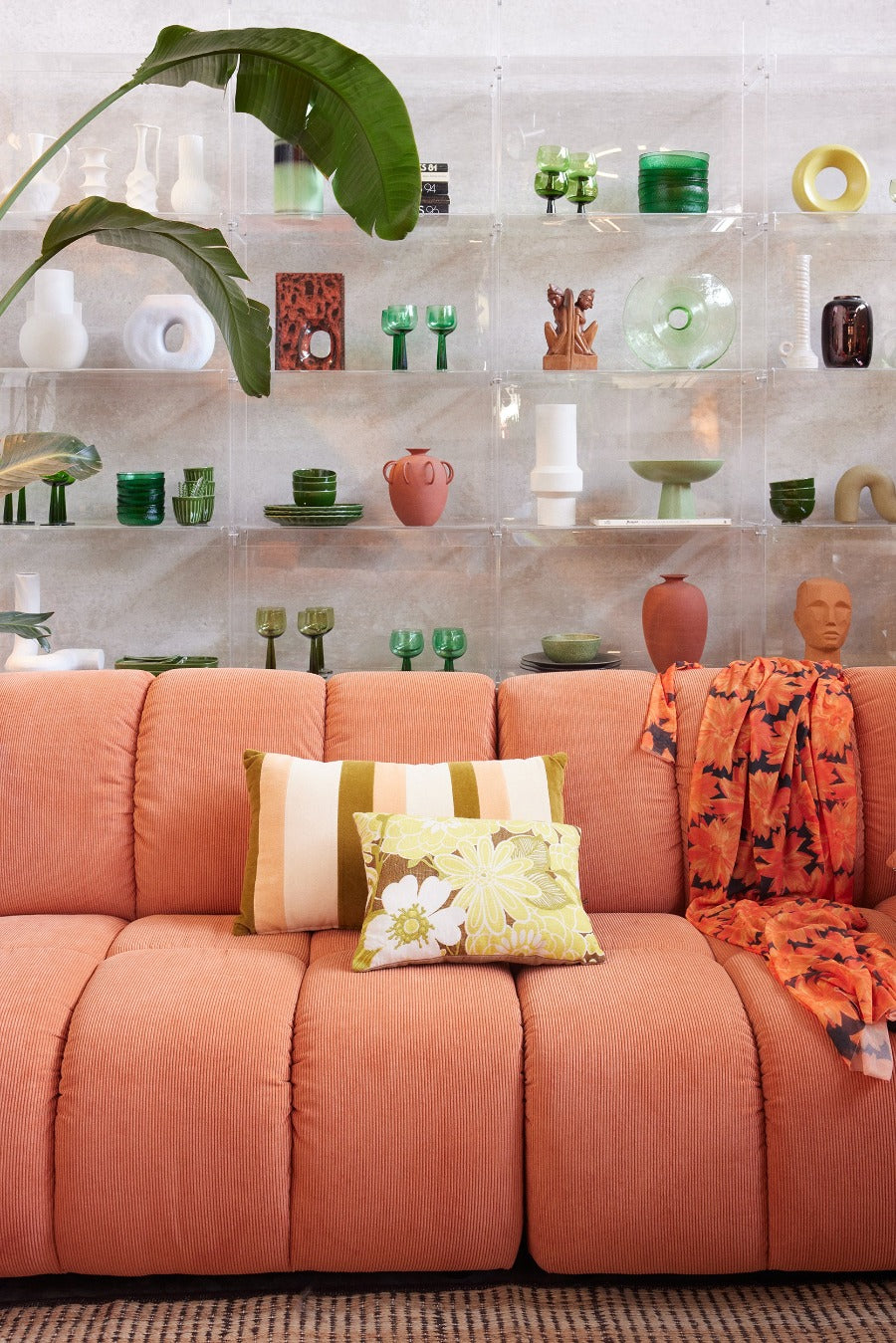Cushion, Stiched Daisy, Yellow Green Brown, HKLIVING