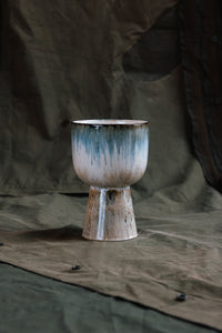 Retro Flower Pot in Glacier by HKLIVING – Blue-Toned Stoneware Planter with Reactive Glaze