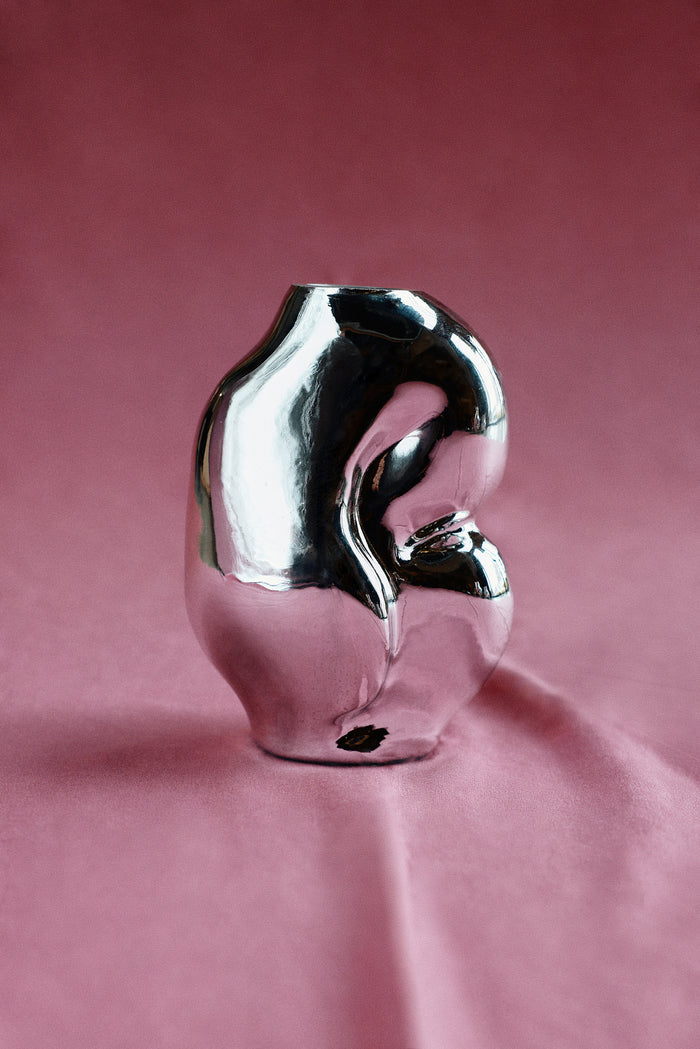 Gleam Glass Small Vase – Chrome – Modern Reflective Glass Vase by HKLIVING