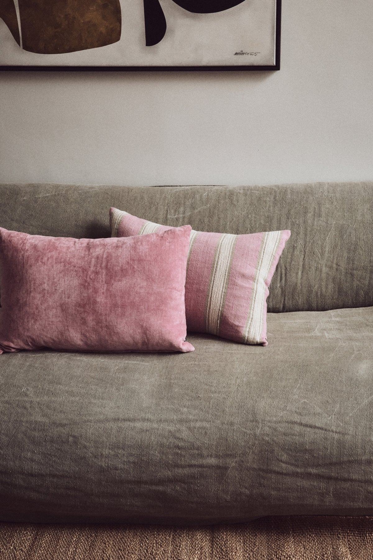 Woven Striped Cushion in Blush by HKLIVING - 60x40cm Soft Linen