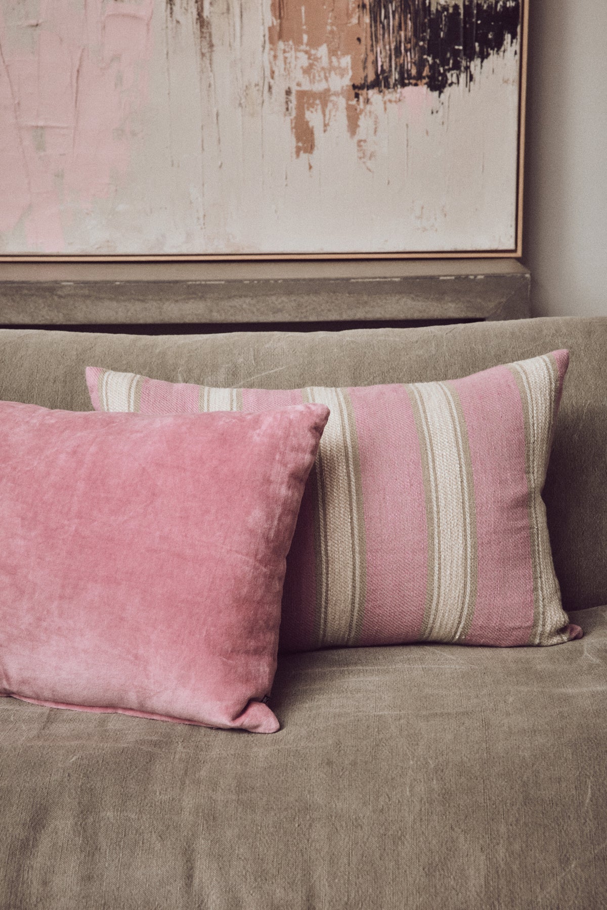 Woven Striped Cushion in Blush by HKLIVING - 60x40cm Soft Linen