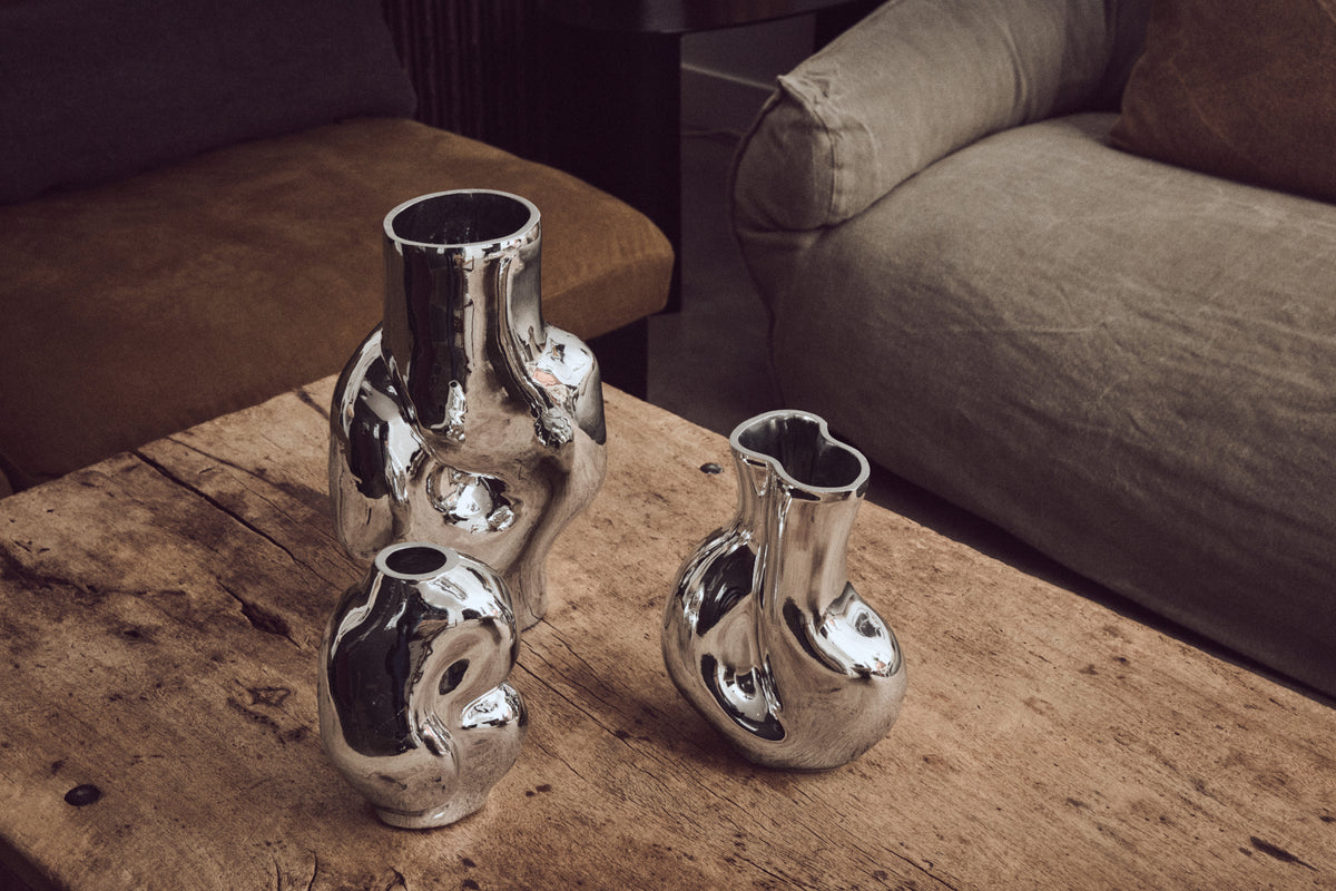 Gleam Glass Small Vase – Chrome – Modern Reflective Glass Vase by HKLIVING