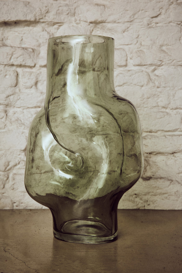 Gleam Glass High Vase – Olive – Tall Organic Glass Vase from HKLIVING
