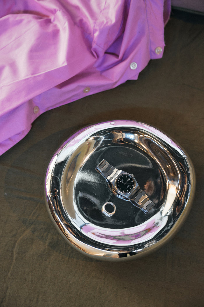 Gleam Glass Bowl – Chrome – Reflective Sculptural Glass Bowl