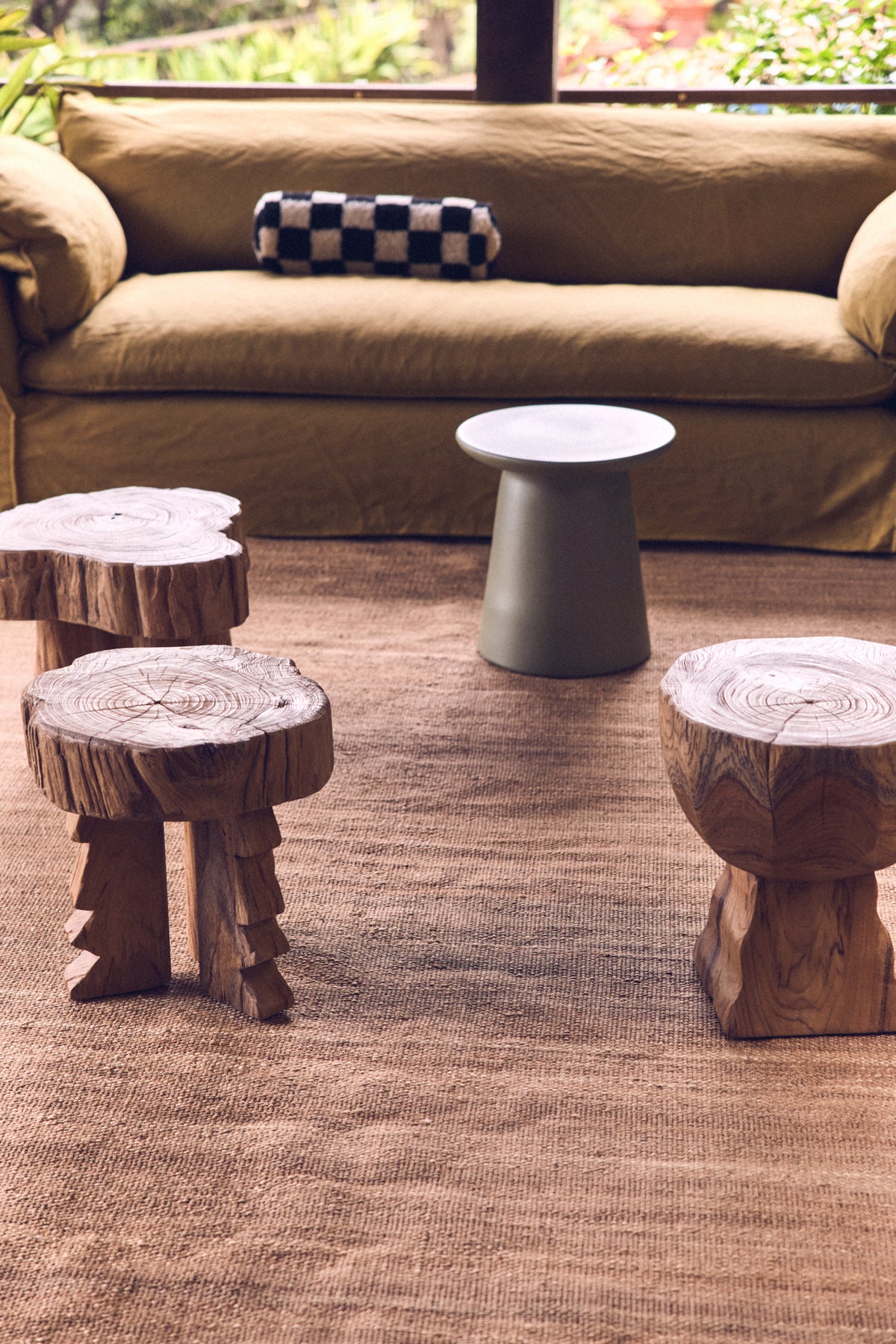 Carved Wooden Stool - Handcrafted Solid Teak Accent Seat by HKLIVING