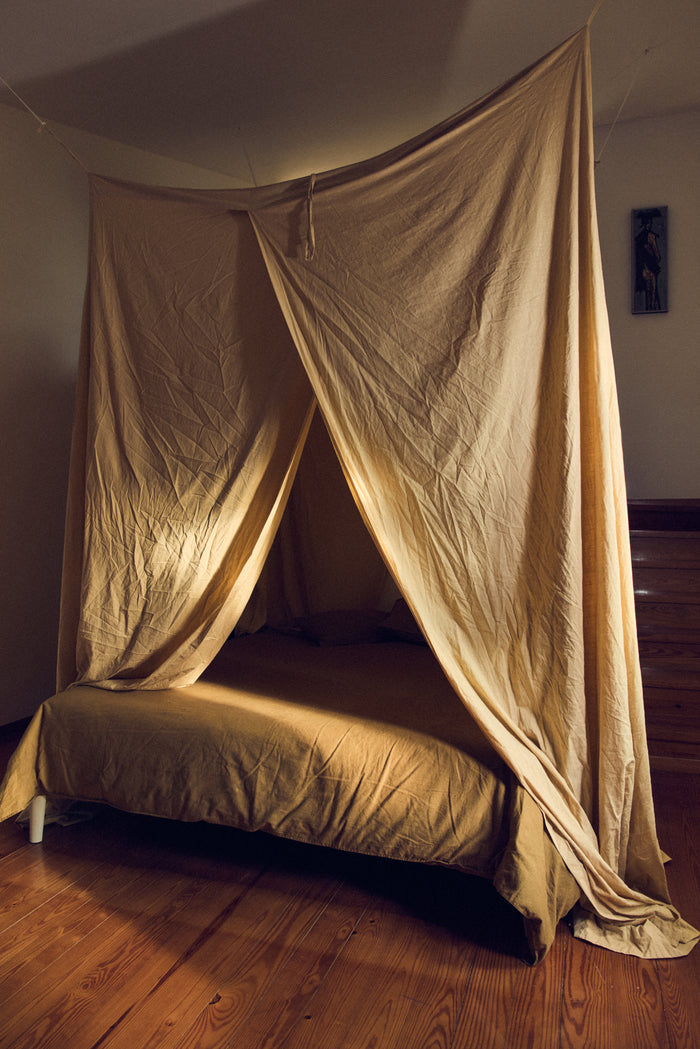 HKLIVING Bed Canopy - Golden Hour Yellow Cotton Draped Canopy (210x190x290cm)
