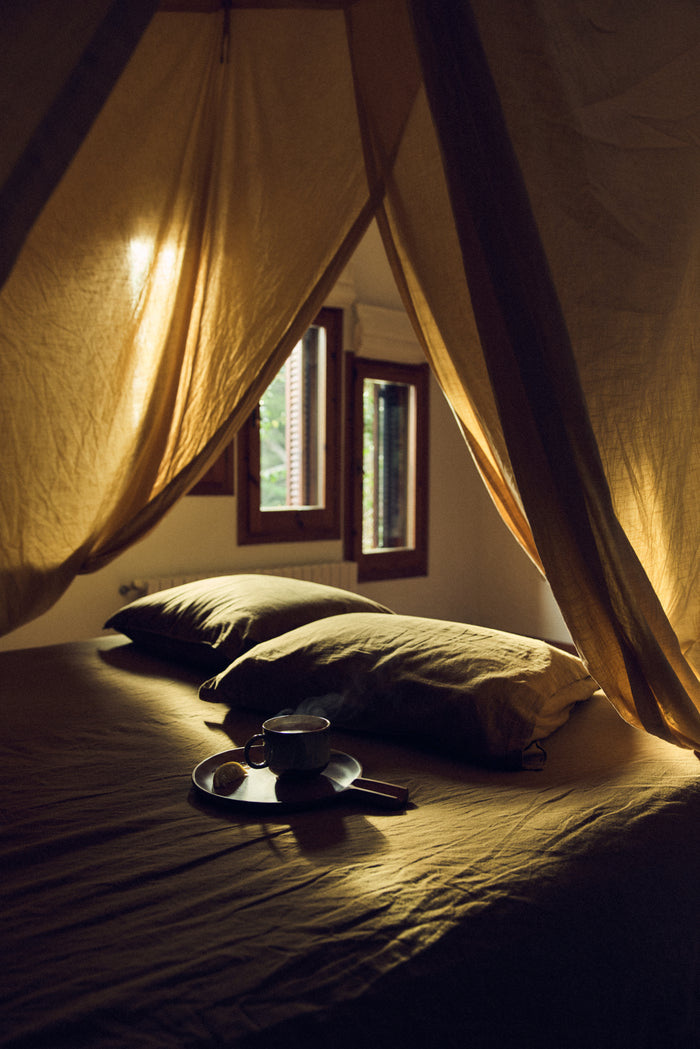 HKLIVING Bed Canopy - Golden Hour Yellow Cotton Draped Canopy (210x190x290cm)