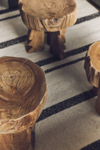 Solid Teak Stool - Arched Wooden Stool Minimalist Accent Seating by hkkliving