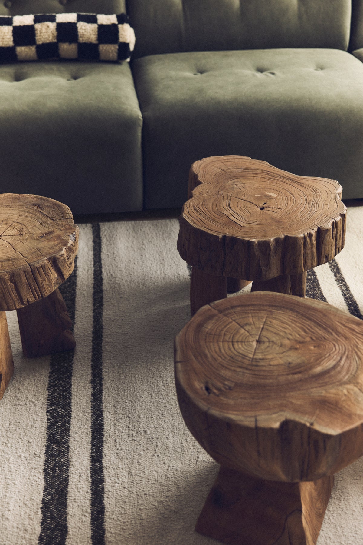 Log Wooden Stool - Solid Teak Rustic Accent Seating by HKLIVING