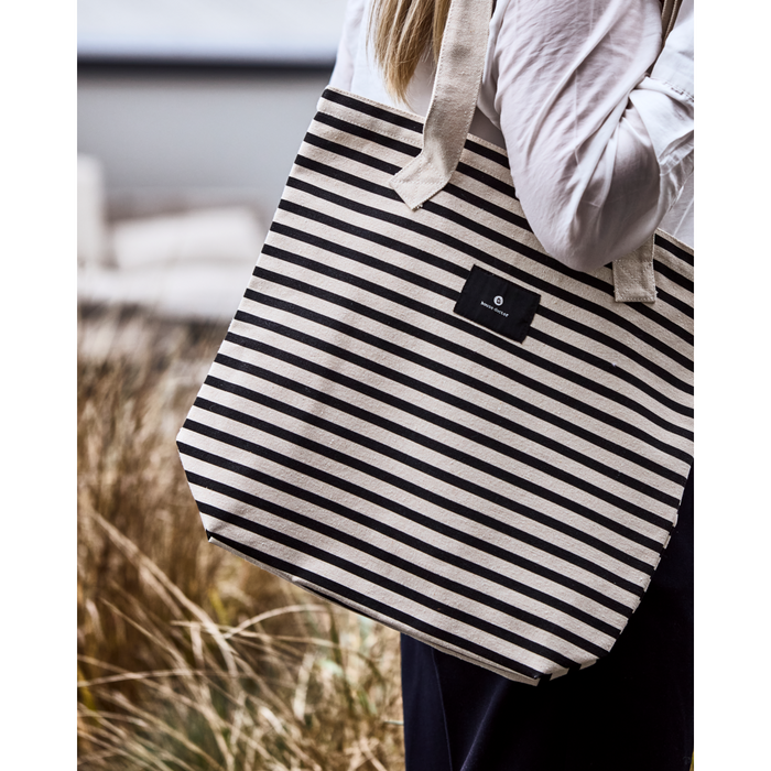 Handmade black and off-white striped tote bag by House Doctor for modern style