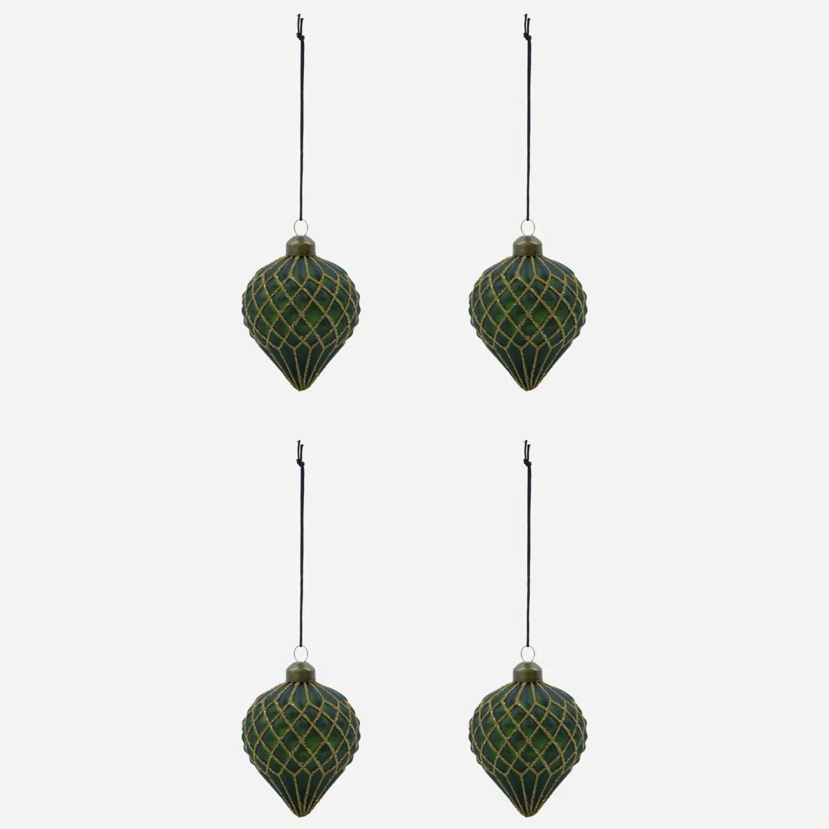 Set of 4 Green & Gold Ornament, Handmade Glass Tree Bauble from House Doctor