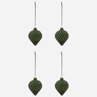Set of 4 Green & Gold Ornament, Handmade Glass Tree Bauble from House Doctor