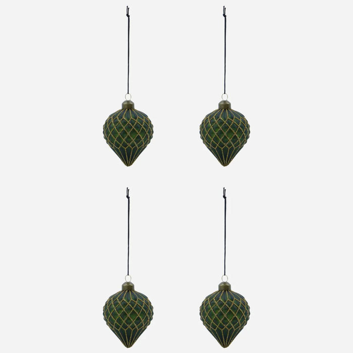 Set of 4 Green & Gold Ornament, Handmade Glass Tree Bauble from House Doctor