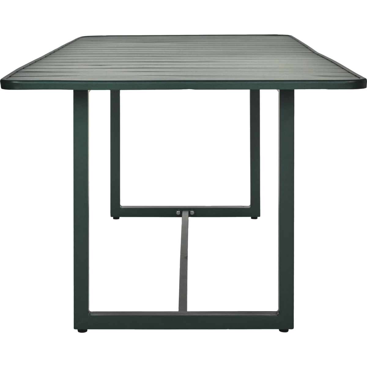 Minimalist rectangular patio table for 6-8 people in deep green powder-coated metal