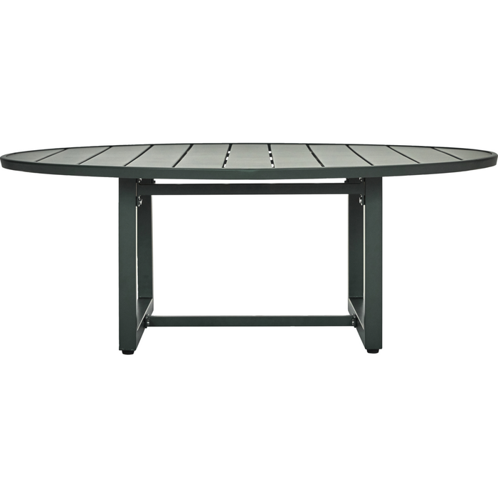 Round low green garden coffee table by House Doctor styled outdoors – North Home