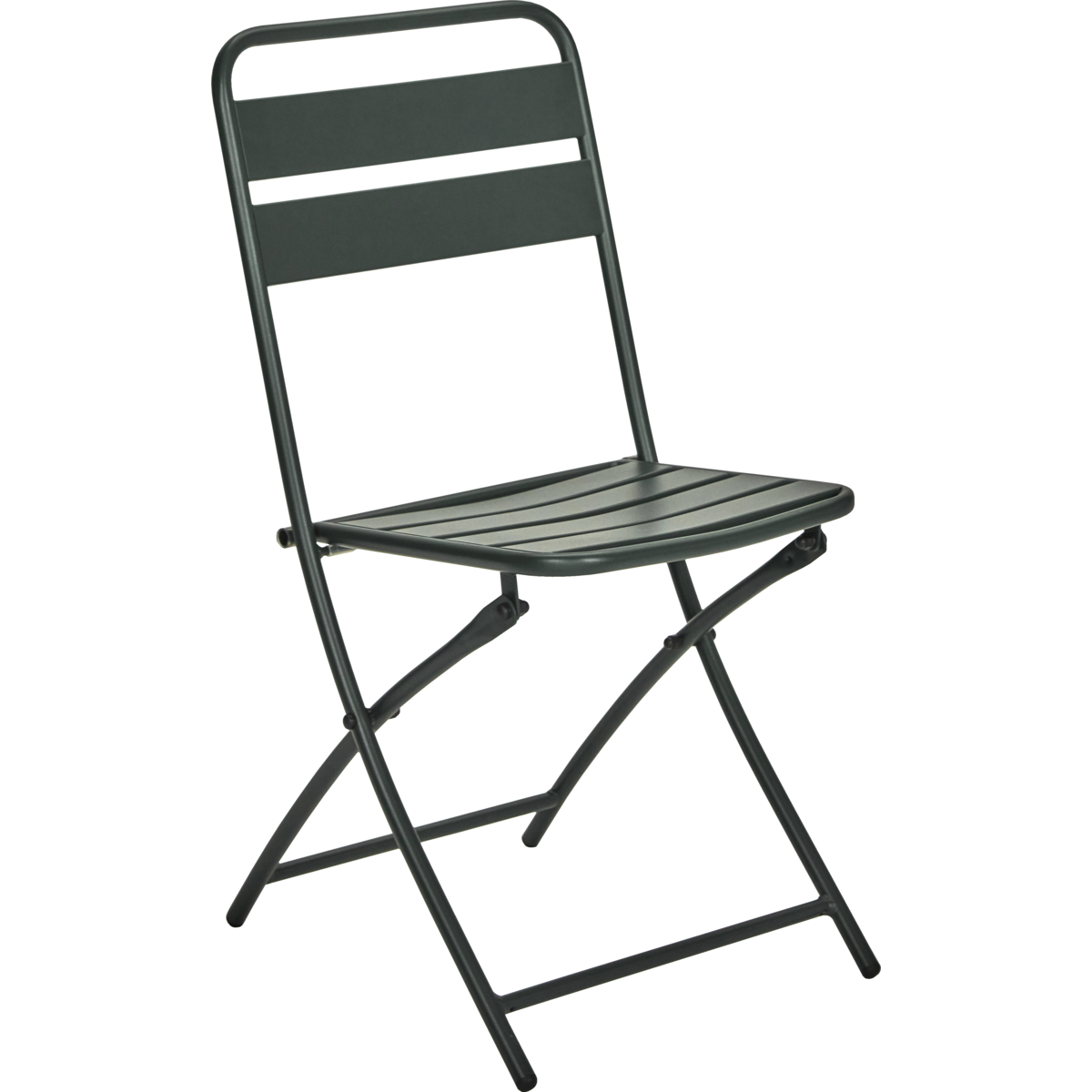 Stylish outdoor café set for two in dark green iron with slatted chairs