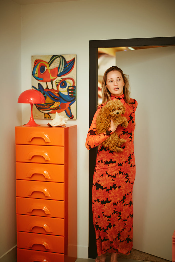 HKLIVING Chest of 8 Drawers in Tangerine Orange