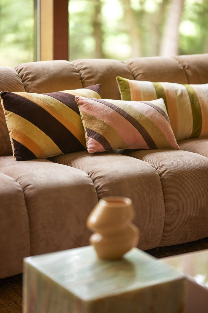 Striped Velvet Cushion, Sunkissed, 50x30cm, HKLIVING, Pink Brown Beige