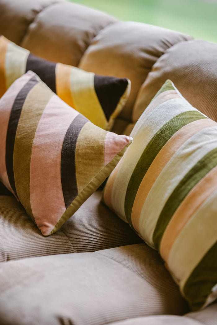 Striped Velvet Cushion, Pink Beige Gold, 60x35cm, Fields by HKLIVING