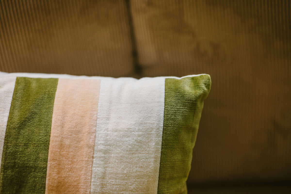 Striped Velvet Cushion, Pink Beige Gold, 60x35cm, Fields by HKLIVING