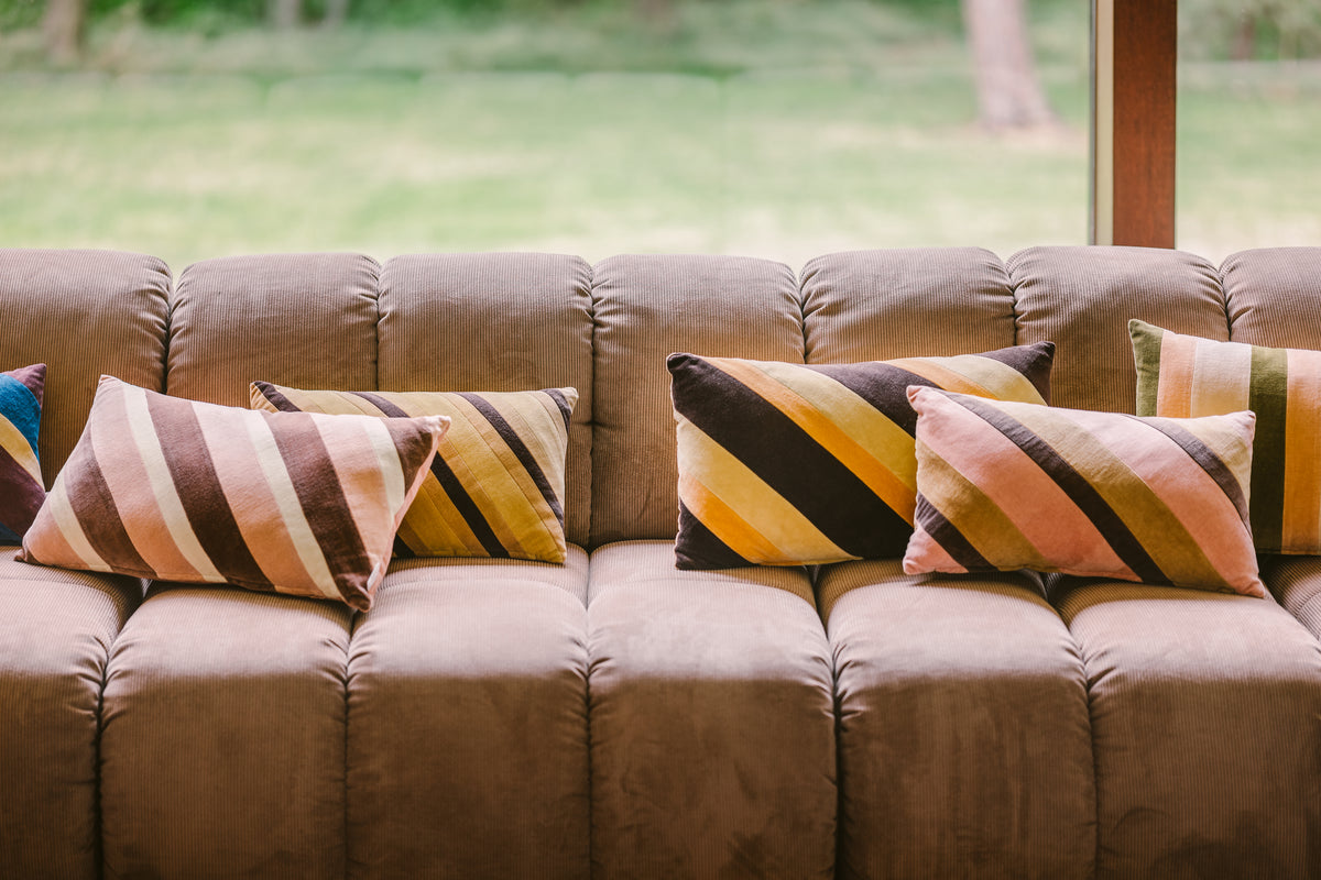 Striped Velvet Cushion, Sunkissed, 50x30cm, HKLIVING, Pink Brown Beige