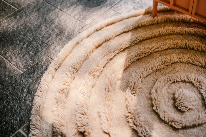 Cream Round Woollen Rug, 1.5m Diameter from HKLIVING