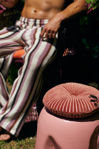 HKLIVING Round Burgundy Cotton Velvet Ripple Cushion - Red (35x10x35cm)