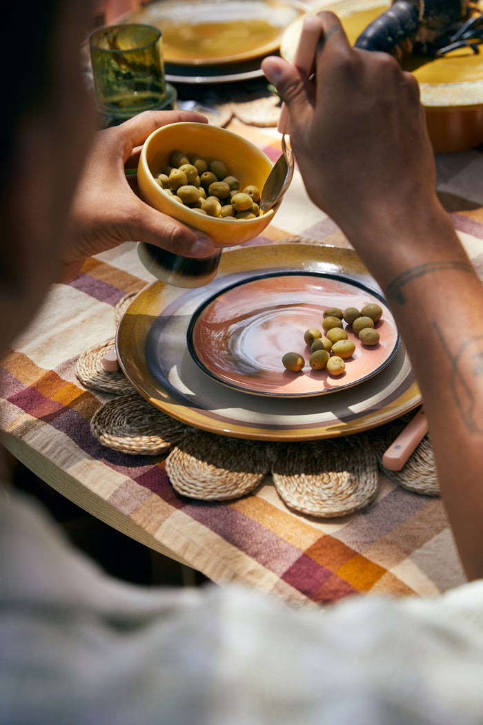 Small Tapas Bowl on a Base, Yellow Pink and Black, Sunset by 70s Ceramics from HKLIVING