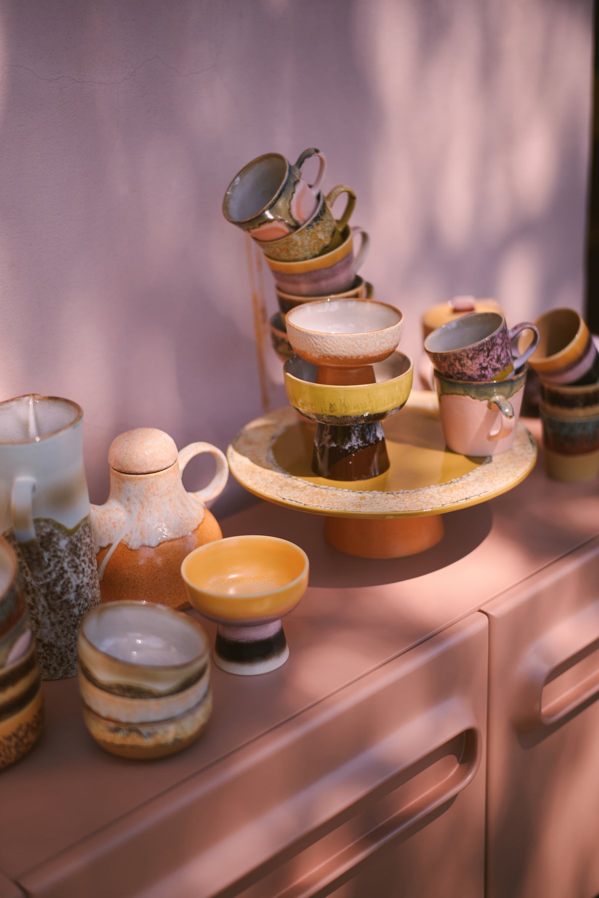 Small Tapas Bowl on Base, Orange Beige, 70s Ceramics Dunes by HKLIVING
