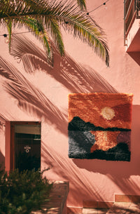 Wall Rug, Sundown, Red Orange Black Blue, Wall Art by HKLIVING