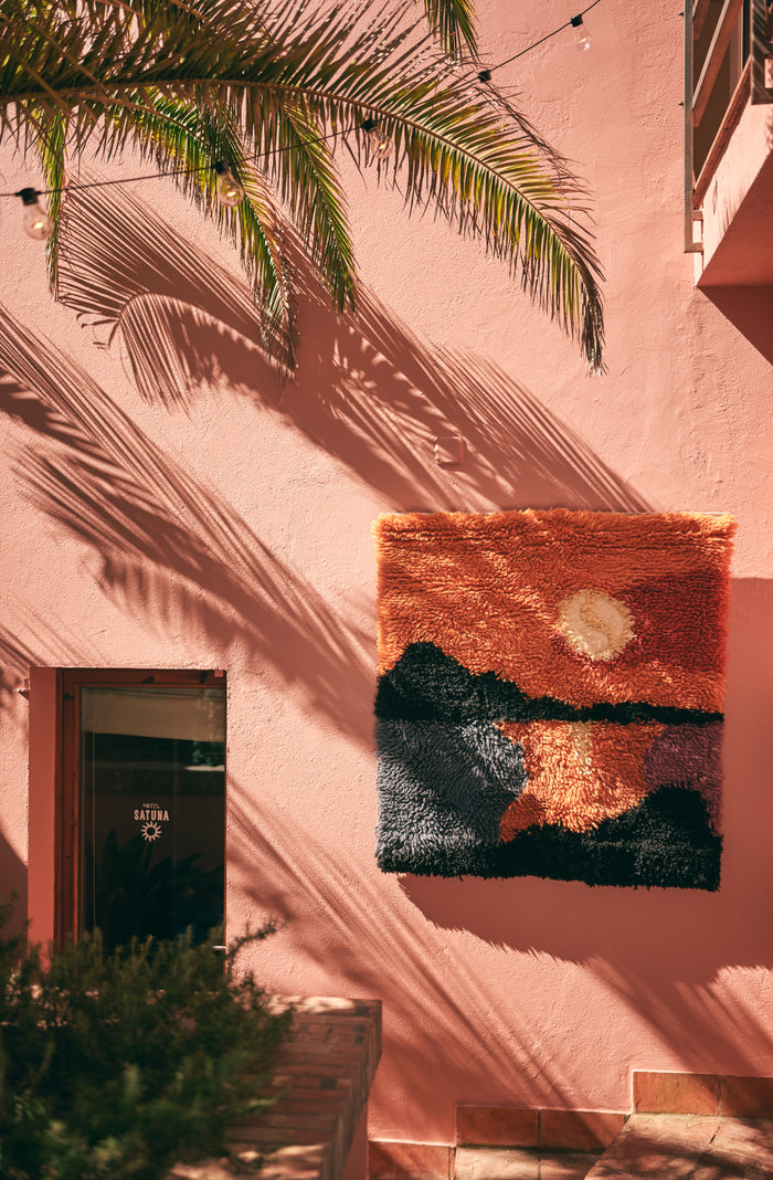 Wall Rug, Sundown, Red Orange Black Blue, Wall Art by HKLIVING