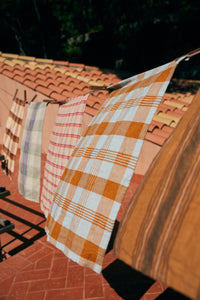 HKLIVING Vida Check Tea Towels, 50 x 70cm - Multicolour, Strawberry Cream, Amber Blue