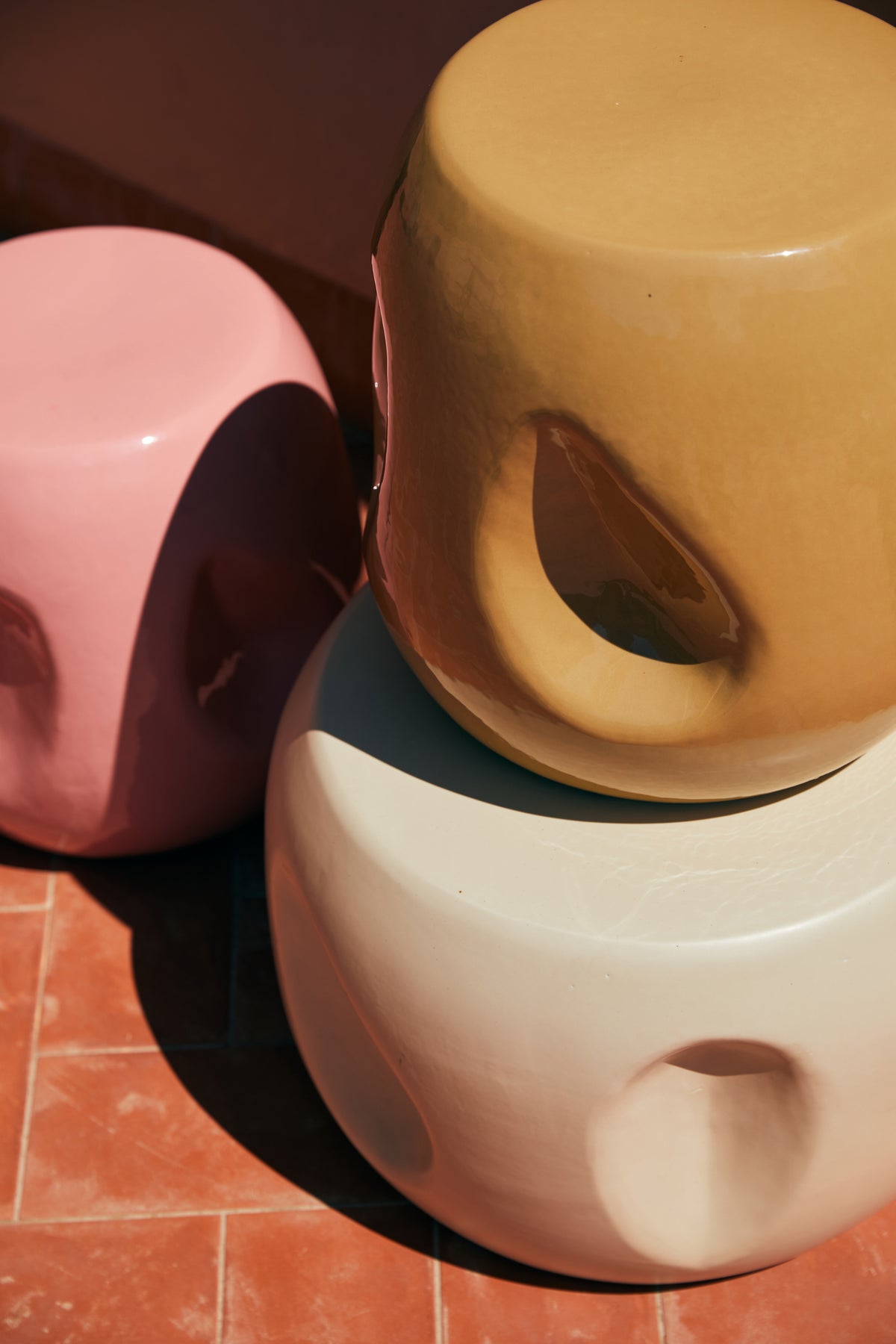 Mustard Ceramic Side Table, Sand, Currents by HKLIVING